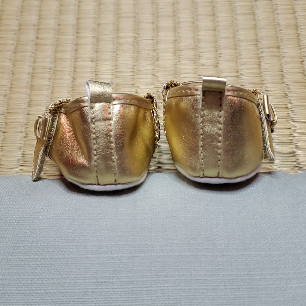 Laura Ashley Gold Ballet Infant Flats w/ Bow Strap - Picture 3 of 7